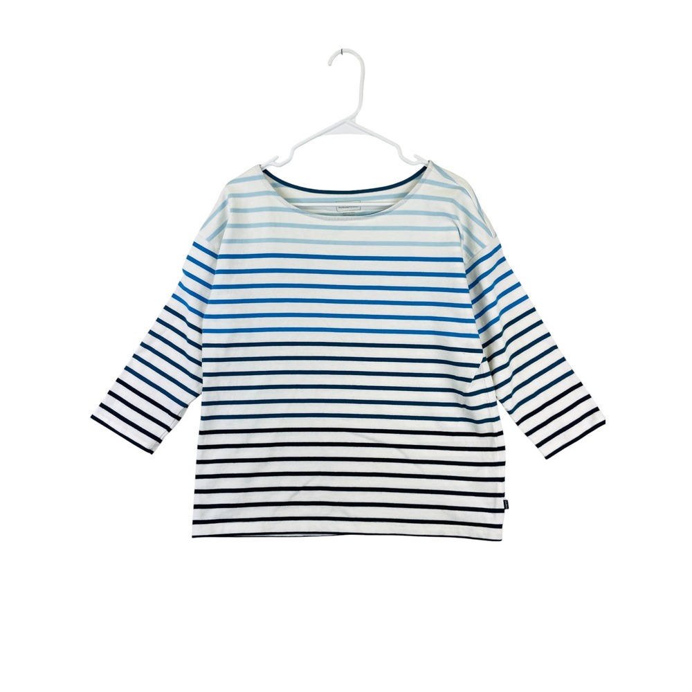 L.L. Bean Blue Ombre Striped 3/4‎ Sleeve Boat Neck Cotton Top Women's Medium